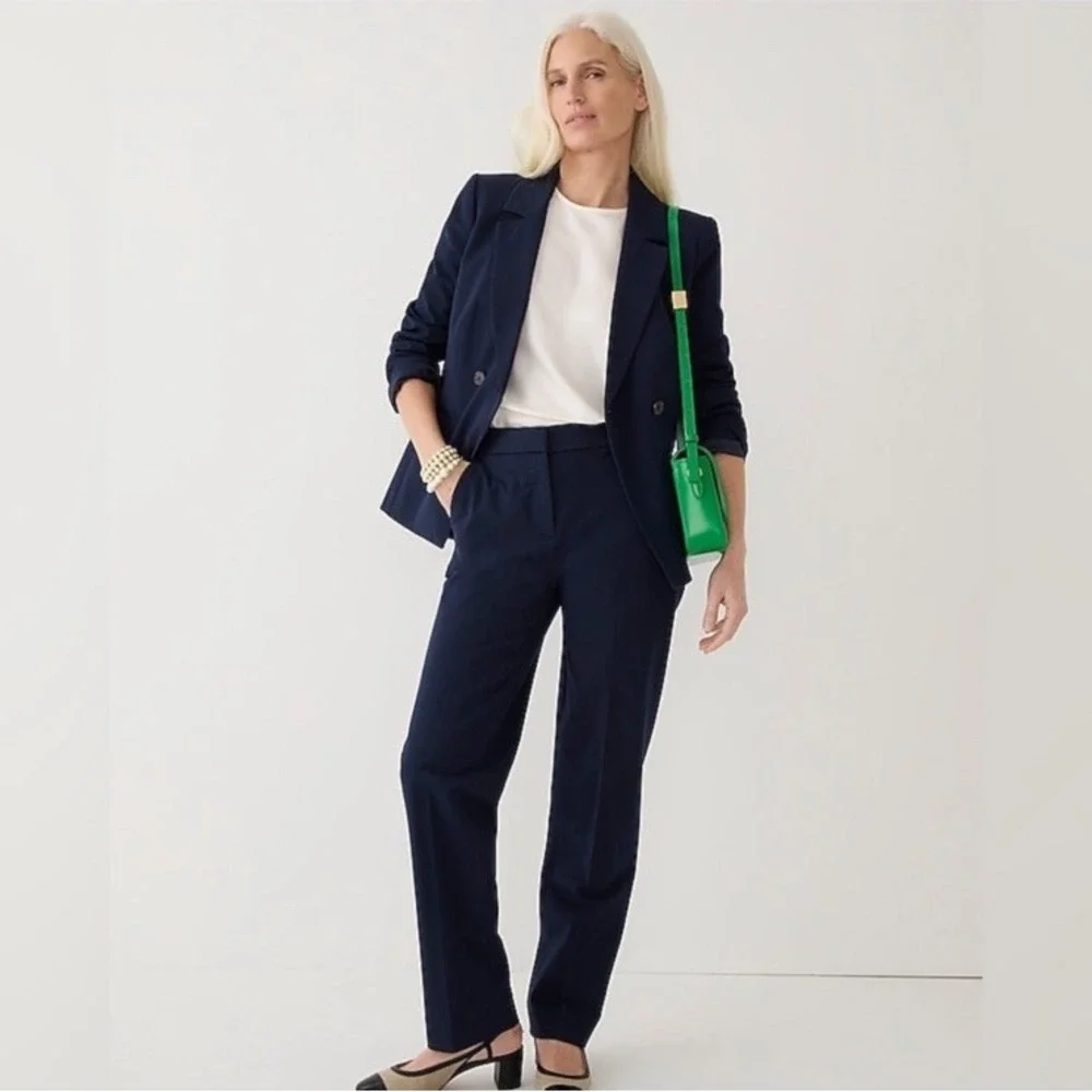 J. Crew Women's Size 4 Kate Straight Leg Pants Bi-Stretch Cotton Navy Blue BF401
